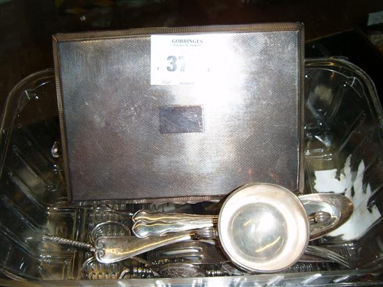 Assorted silver and plated wares including sugar bowl and cigarette box(-)